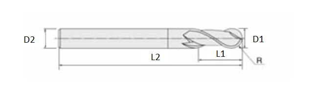 Kugelkopffräser, 150 mm Länge, zweischneidig