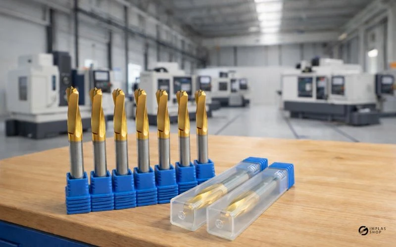 Bohrer als Standardbohrer und HPL-Bohrer als Präzisionswerkzeuge in der modernen Fertigung auf einer Werkbank in einer Industriehalle. Bild ist KI generiert.